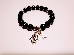 Pulsera de ónix negro con la mano de Fátima